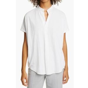 Club Monaco Womens L White Jandina Band Collar Relaxed Cap Sleeve Blouse NEW